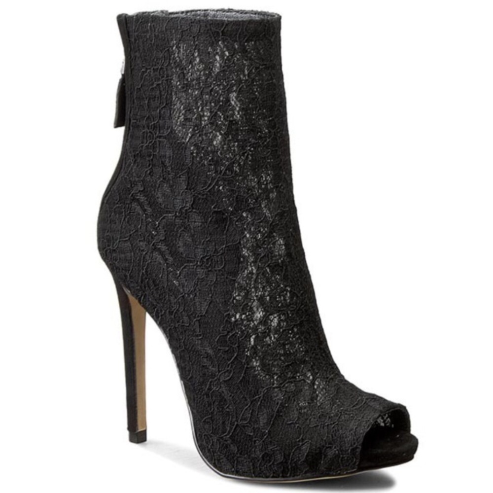 GUESS NWT BLACK LACE ARAYA PEEP TOE BOOTIES SIZE 9 - Picture 2 of 10